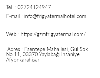 Frigya Termal Hotel iletiim bilgileri